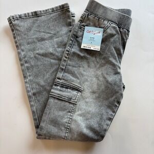 Cat & Jack Girls 8 Faded Black Wash Flare Jeans NWOT Cargo‎ Pockets Pull on